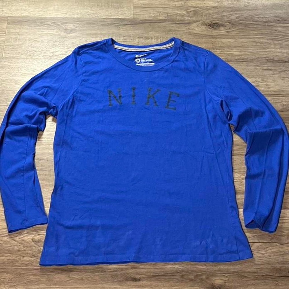 Nike Swoosh Blue Women's Vintage Slim Sportswear Long Sleeve Shirt size XL‎